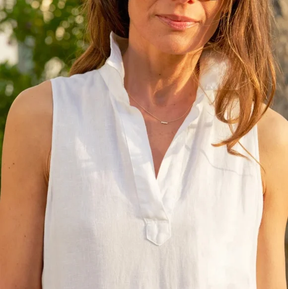 Frank & Eileen DAPHNE Sleeveless Popover Dress White Washed Linen XLarge - Picture 3 of 13